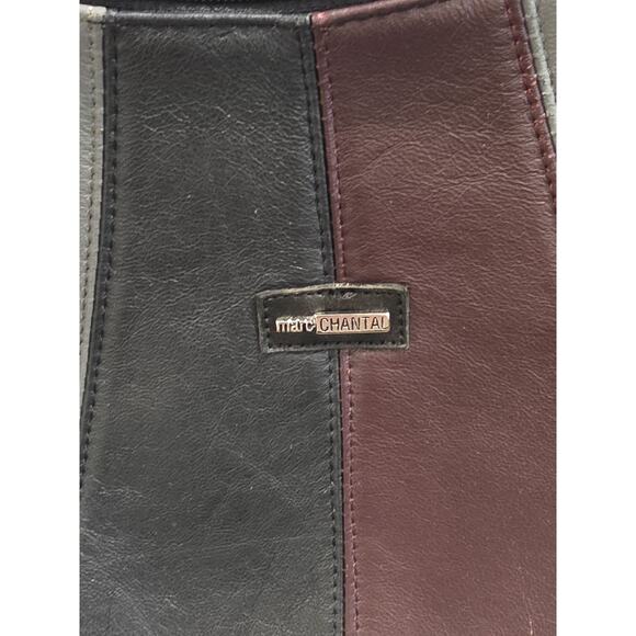 VTG Marc Chantel Leather PatchworkPiece Crossbody Purse Black GrayBrownBurgundy - Picture 4 of 9